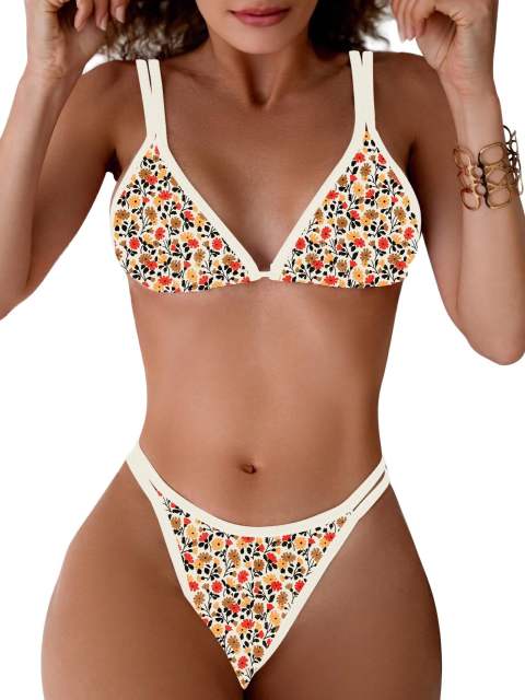 Women's Triangle Bikini Set, Two Piece Swimsuit with Gingham Trim PQ-YY165B