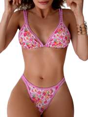 Women's Triangle Bikini Set, Two Piece Swimsuit with Gingham Trim PQ-YY165B