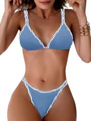 Women's Triangle Bikini Set, Two Piece Swimsuit with Gingham Trim PQ-YY165B