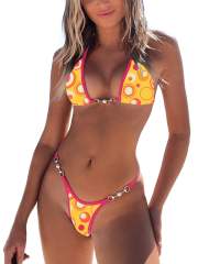 Leopard Print Bikini Set with Yellow Trim, Two Piece Swimsuit PQ-YY165D