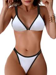 Women's Triangle Bikini Set, Two Piece Swimsuit with Gingham Trim PQ-YY165B