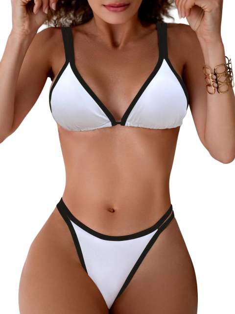 Women's Triangle Bikini Set, Two Piece Swimsuit with Gingham Trim PQ-YY165B