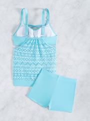 Women's Crochet Lace Tankini Swimsuit Set, Two Piece with Shorts, Adjustable Straps PQ2512