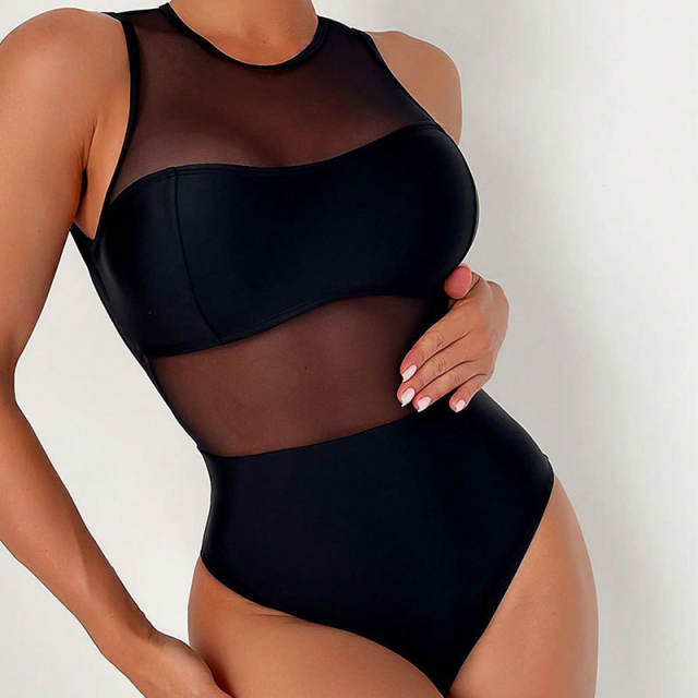 Mesh One Piece Swimsuit Suits Chic Women Beachwear Swimwear Bathing Suit PQ1517