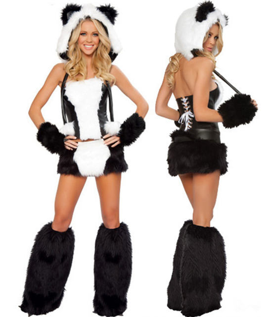 Faux Fur Panda Costume Carnival Uniform Cos Plush Animal Outfit PQ80505G