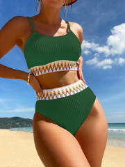 Women's Ribbed Two Piece Swimsuit, High Waisted Bikini Set, Spaghetti Strap PQ2026