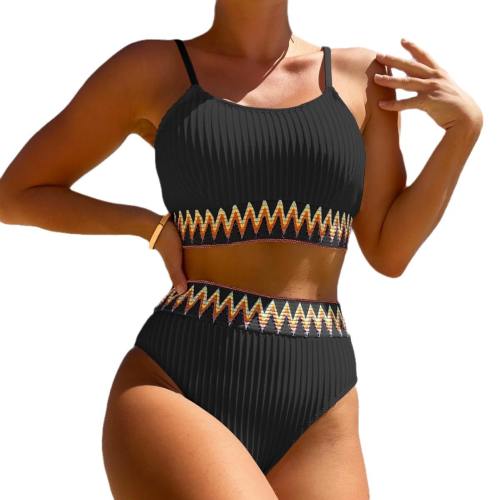 Women's Ribbed Two Piece Swimsuit, High Waisted Bikini Set, Spaghetti Strap PQ2026