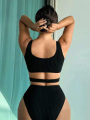 Ribbed One Piece Swimsuit with Cutout Design, Sexy Swimwear for Women PQ2005