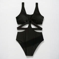 Ribbed One Piece Swimsuit with Cutout Design, Sexy Swimwear for Women PQ2005