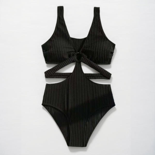 Ribbed One Piece Swimsuit with Cutout Design, Sexy Swimwear for Women PQ2005