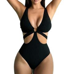 Ribbed One Piece Swimsuit with Cutout Design, Sexy Swimwear for Women PQ2005