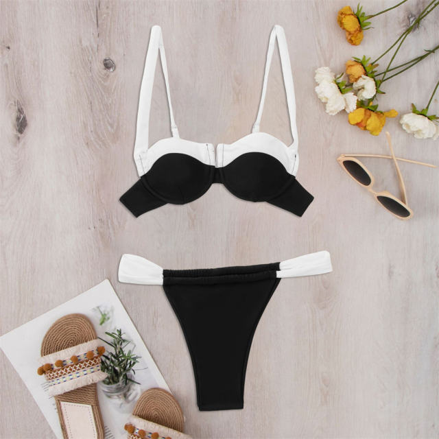 Two-Tone Bikini Set for Womens, Underwire Top Bathing Suits PQ4012