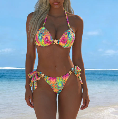 Women's Bikini Set, Rainbow Tie-Dye Print, Two Piece Swimsuit PQ-DB1903