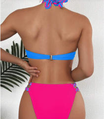 Women's Green Two-Piece Bikini Set, Strappy Sides Swimsuit PQ2316