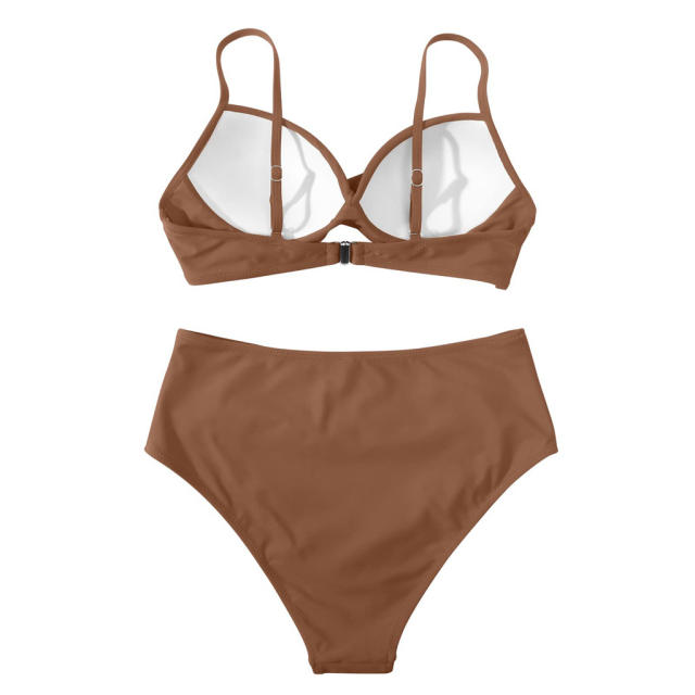 Ladies High Waist Two Piece Swimsuit, Push Up Solid Color Beach Wear PQ3404
