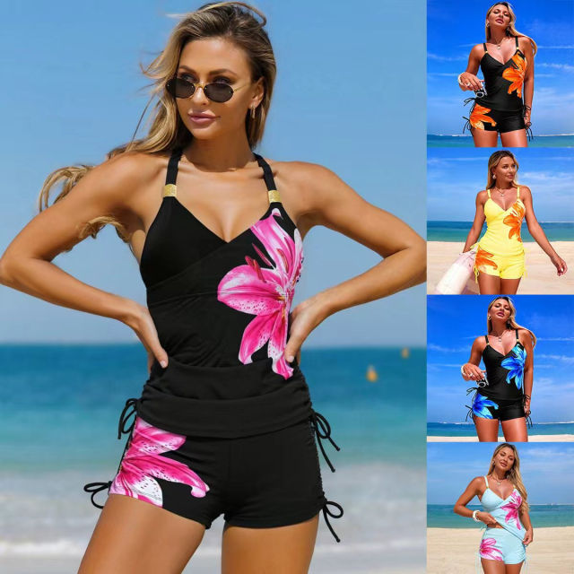 Women's Floral Tankini Set, Adjustable Straps, Side Drawstring PQ-GM26027