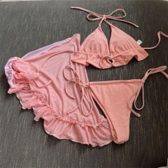 3PCS Triangle Bikinis Set with Mesh Skirt Women Swimming Costume PQ8894