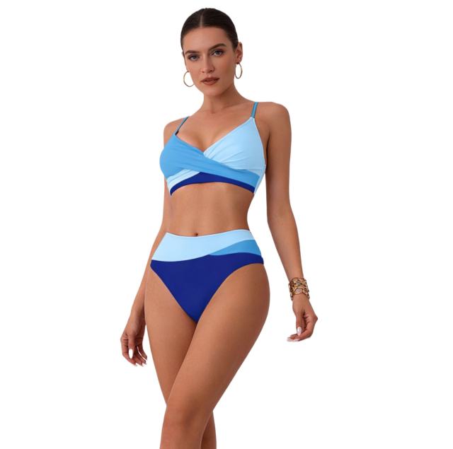 Women's Color Block Bikini Set, High Waist Two-Piece Swimsuit, PQ2516