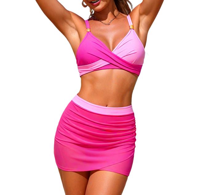 Women's Two-Piece Swimsuit, Top with Mesh Mini Skirt Bottom PQ-GM26003