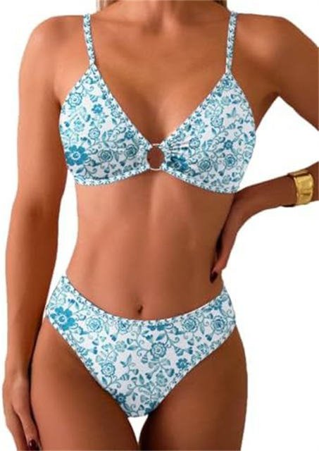 Women's Paisley Print Bikini Set, High Cut Bottom Sexy Swimwear PQ2584