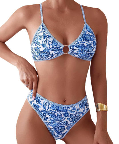 Women's Paisley Print Bikini Set, High Cut Bottom Sexy Swimwear PQ2584