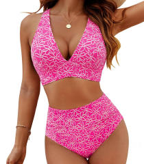 Women's Two-Piece Bikini Set, V-Neck Top with High Waist Bottom PQ2591