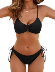 Women's Green Ribbed Bikini Set, Side Tie Bottoms PQ2582