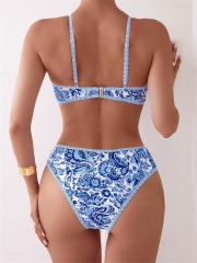 Women's Paisley Print Bikini Set, High Cut Bottom Sexy Swimwear PQ2584