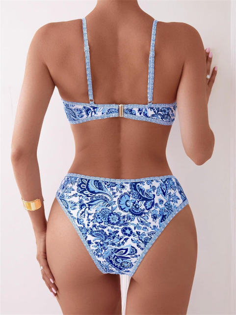 Women's Paisley Print Bikini Set, High Cut Bottom Sexy Swimwear PQ2584