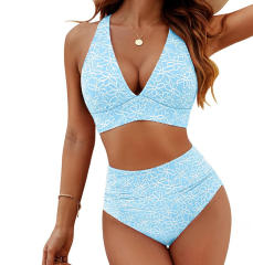 Women's Two-Piece Bikini Set, V-Neck Top with High Waist Bottom PQ2591