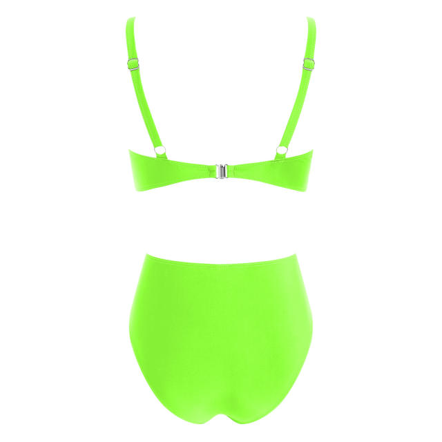 Women Twist Front High Waisted Bikini V Neck Ruched Bathing Suit PQ-M023