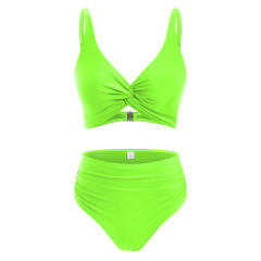 Women Twist Front High Waisted Bikini V Neck Ruched Bathing Suit PQ-M023