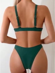 Women's Emerald Green Triangle Bikini Set - Adjustable Strap Two Piece Swimsuit PQ2000