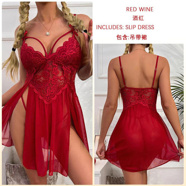 Sexy Lace Babydoll Lingerie Chemise Mesh Nightie Valentine Day Nightdress PQ311