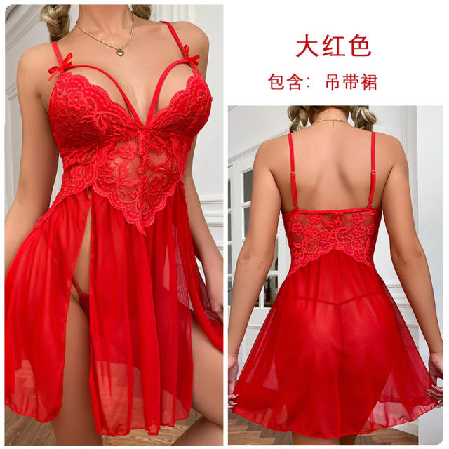 Sexy Lace Babydoll Lingerie Chemise Mesh Nightie Valentine Day Nightdress PQ311