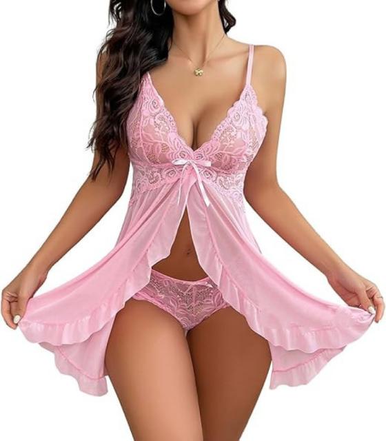 Lace Babydoll Lingerie Sexy Chemise Valentine Day Nightdress Mesh Nightie PQ264