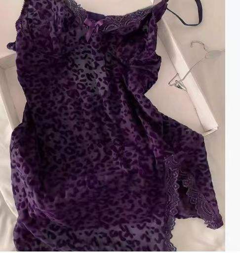 Leopard Babydoll Lingerie Sexy Lace Chemise Valentine Day Nightdress Mesh Nightie PQ8724