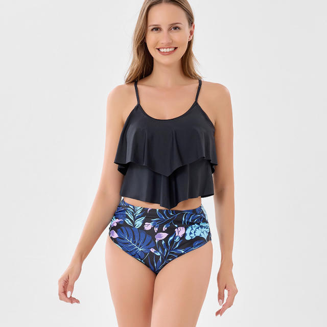 Women's Two-Piece Tankini Swimsuit, High-Waist Bottoms Retro Swimwear PQ240701