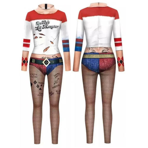 Women Suicide Squad Catsuit Halloween American Movie Jumpsuit Harley Quinn Costume PQ2023
