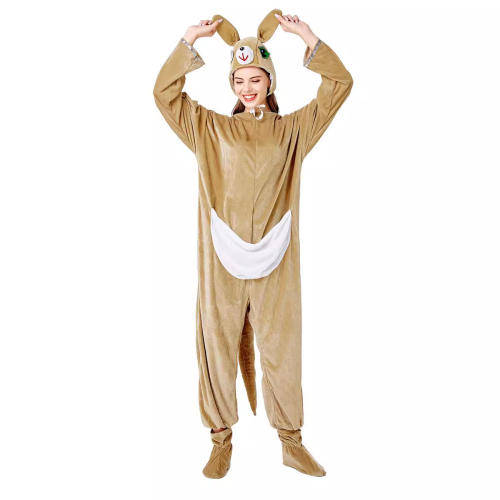 Kangaroo Jumpsuit Faux Fur Animal Costume Carnival Fancy Dress Woman PQ3337