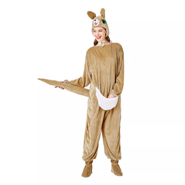 Kangaroo Jumpsuit Faux Fur Animal Costume Carnival Fancy Dress Woman PQ3337