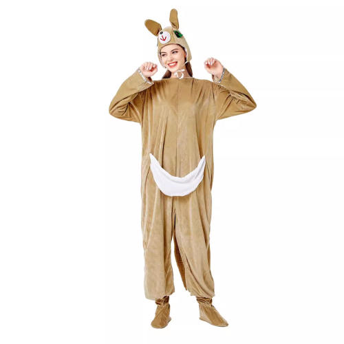 Kangaroo Jumpsuit Faux Fur Animal Costume Carnival Fancy Dress Woman PQ3337
