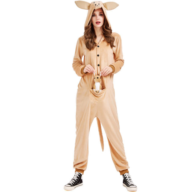 Kangaroo Costume Carnival Fancy Dress Faux Fur Animal Jumpsuit PQ4504