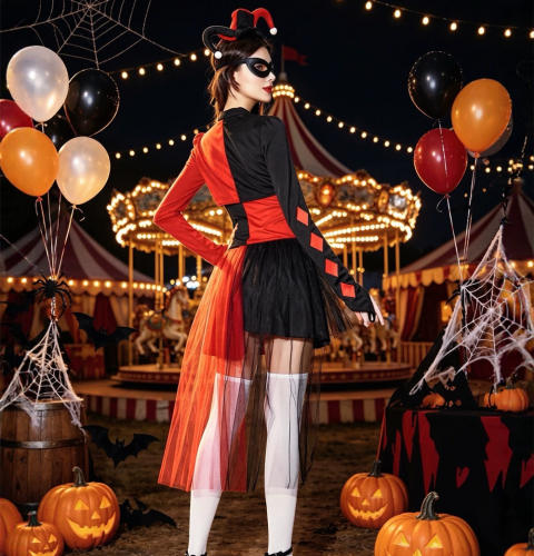 Anime Harley Quinn Cosplay Costume Circus Funny Clown Fancy Dress PQ9071