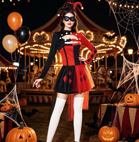 Anime Harley Quinn Cosplay Costume Circus Funny Clown Fancy Dress PQ9071