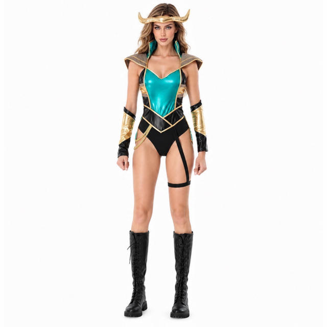 Viking Goddess Roman Fantasy Female Warrior Cosplay Jumpsuit Halloween Role Play Costume PQ328