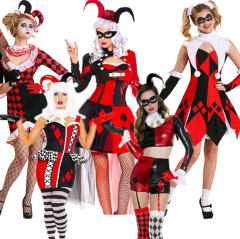 Women Halloween Circus Clown Cosplay Dress, Stage Performance Fancy Outfit PQ3382