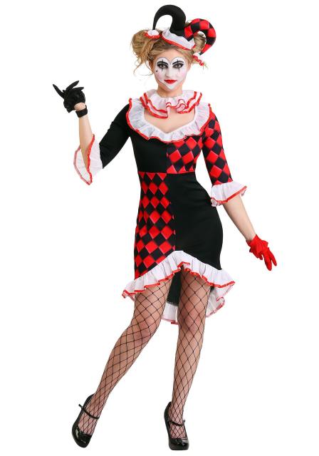Women Halloween Circus Clown Cosplay Dress, Stage Performance Fancy Outfit PQ3382