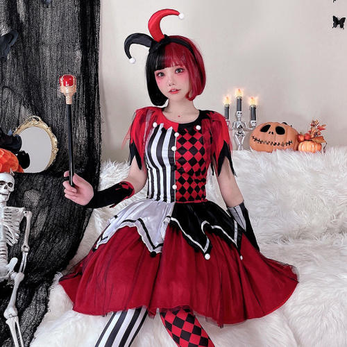 Women Circus Clown Halloween Cosplay Dress Carnival Stage Costume PQ055