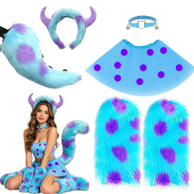 5pcs Faux Fur Monster Costume Carnival Cat Uniform Cosplay Plush Animal Outfit PQ060518